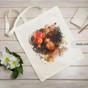 Black floral beauty  on a canvas recycled canvas to bag